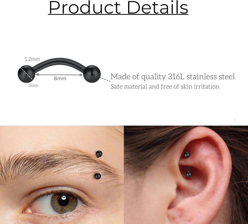 FECTAS 10PCS Eyebrow Rook Piercing Jewelry 16G Earrings Vertical Labret Lip Jewelry Curved Barbell Eyebrow Rings Tiny Small Belly Rings Ear Rook Helix Conch Daith Piercing Jewelry - Image 2